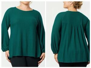 Kiyonna 2X Tunic Top Whimsical Waffle Knit Longsleeve Soft Forest Green